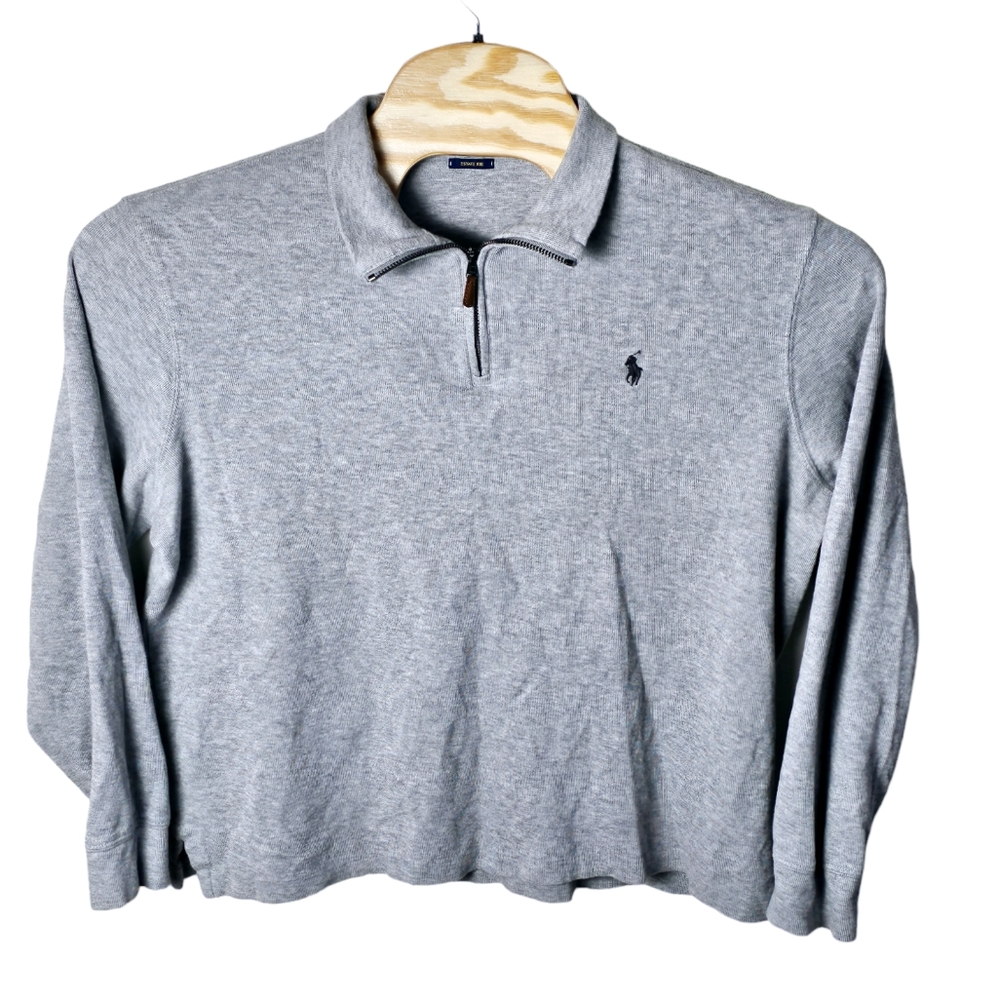 Polo Ralph Lauren Gray 1/4 Zip Sweater Gray Estate‎ Rib Size Large Black Pony